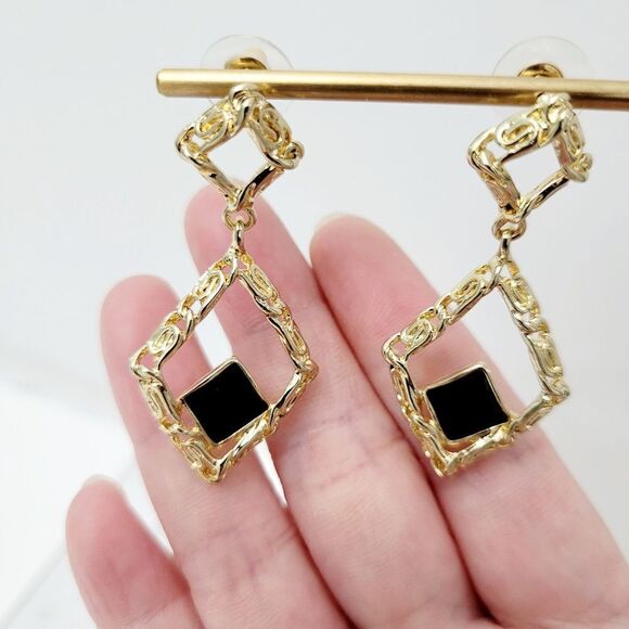 2/$20 Brand New Gold Tone With Black Fashion Earrings - Picture 2 of 6